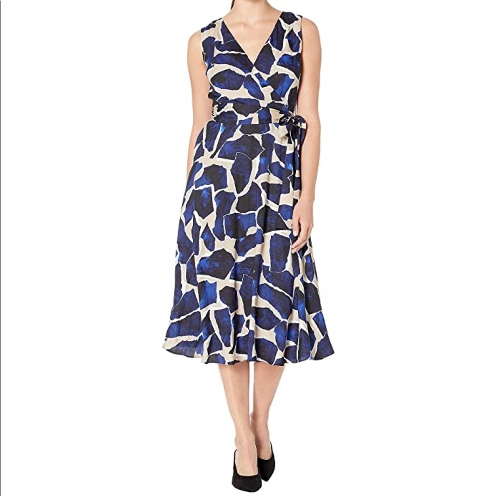 Tahari Midi Crossover Sleeveless Dress